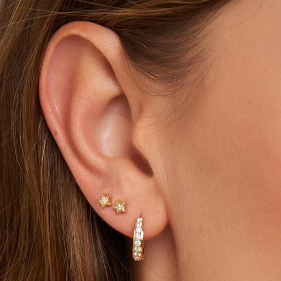Chain Stud Earrings 14K Solid Gold Minimalist Front Back Diamond Dangle  Earrings | eBay